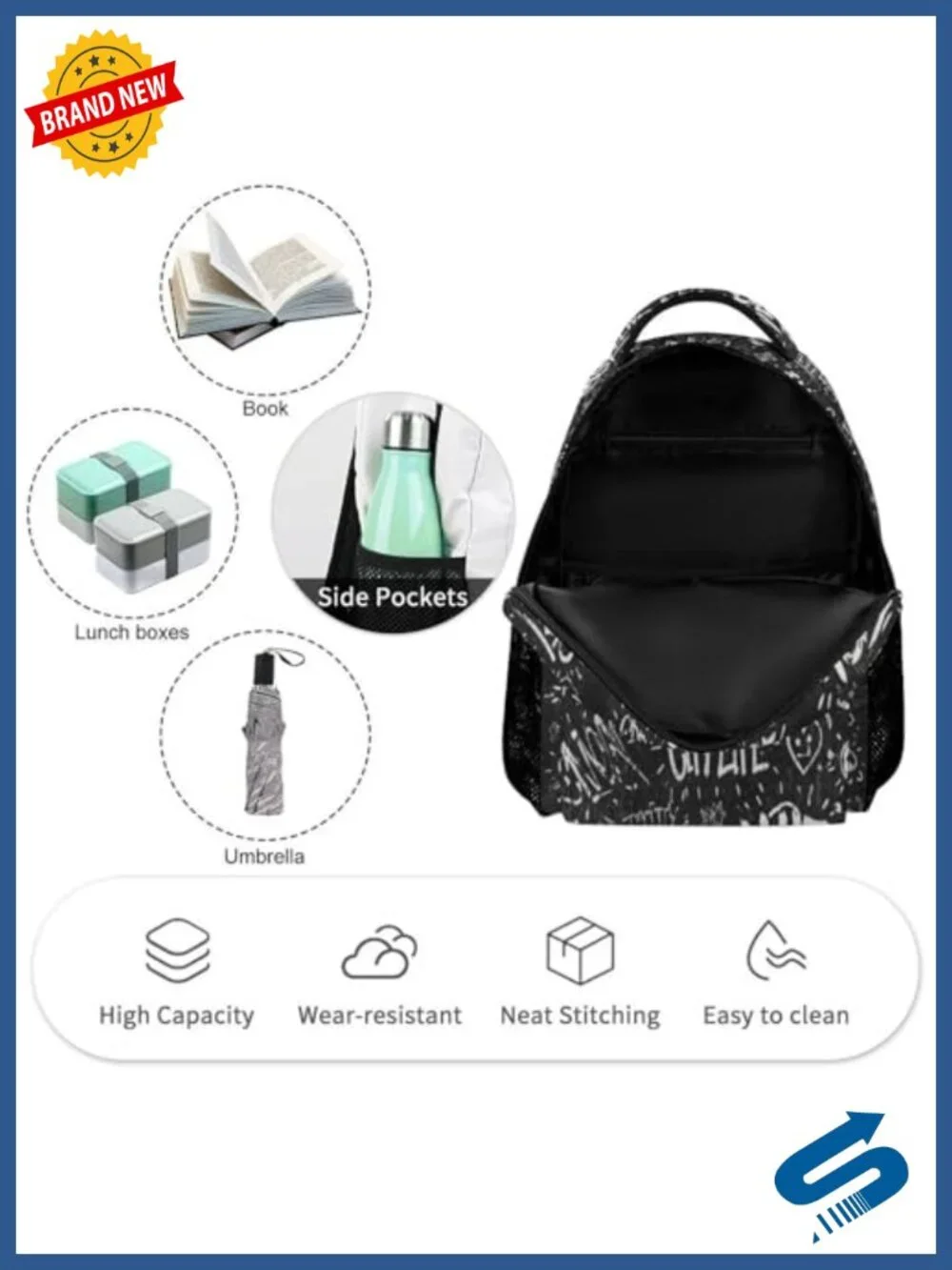 Graffiti Backpack Large Capacity Stylish School Bag Water-Resistant Oxford